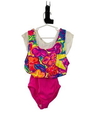 Girls in Motion Leotard Youth S 6/7 Bright Floral Gymnastics Dance Used